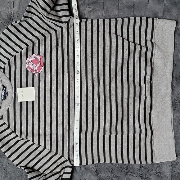 NWT! George Grey and Black Striped Sweatshirt with Rose! Size small! - Picture 7 of 10